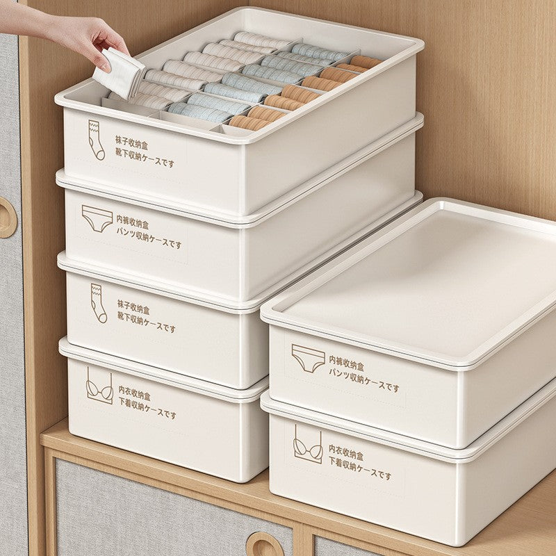 Household Underwear Storage Box with Lid, Dustproof Plastic Organizer for Socks and Underwear