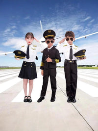 Kids Pilot Captain Stewardess Uniform Costume Set for Role Play and Performances