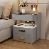 Smart Nightstand with Wireless Charging, LED Light, and Power Strip, Modern Luxury Rock Board Bedside Table with Storage for Home