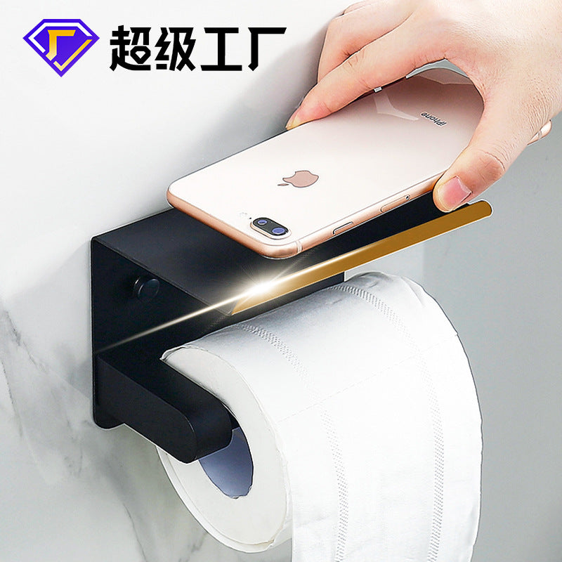 Stainless Steel Toilet Paper Holder with Phone Shelf, Punch-Free Wall Mount Tissue Roll Dispenser for Bathroom