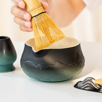 Japanese Style Ceramic Matcha Tea Set with Mountain and Water Pattern Bowl