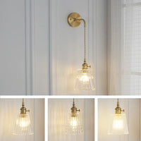 Japanese Retro Brass Glass Wall Lamp Modern Nordic Bedside Corridor Sconce Minimalist Bathroom Mirror Front Light