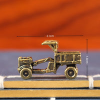 Vintage Brass Mini Engineering Vehicle Ornament, Miniature Alloy Excavator Truck Model for Home Decor