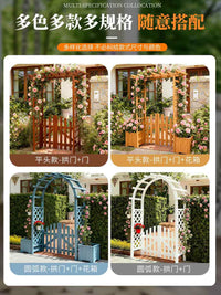 Outdoor Wood Archway Arbor with Gate for Climbing Plants, Garden Trellis for Roses and Vines