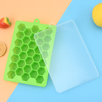 33-Grid Food Grade Silicone Ice Cube Tray with Lid, Honeycomb Design for Homemade Ice and Baby Food Storage
