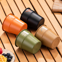 Portable 304 Stainless Steel Camping Coffee Mug Set with Storage Bag, Single Layer Outdoor Cup