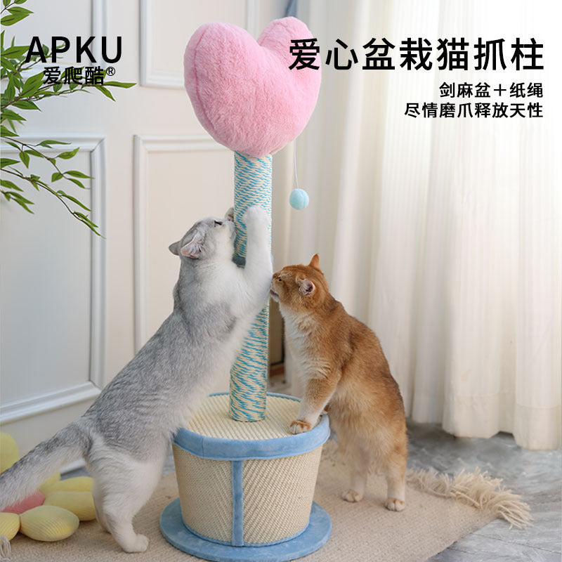 Heart-Shaped Sisal Cat Scratching Post with Wooden Base