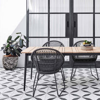 Outdoor Patio Wicker Dining Set with Solid Wood Table and Rattan Chairs