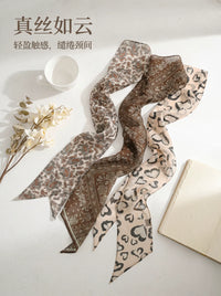 Silk Scarf for Women, Thin Narrow Ribbon, Luxury Style Necktie, Summer Waistband