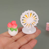 Miniature Dollhouse Fan Model and Vase Ornament Set for DIY Summer Scene Decoration