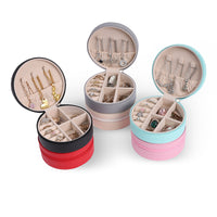 Round PU Leather Travel Jewelry Box with Zipper Closure for Earrings, Rings, and Bracelets