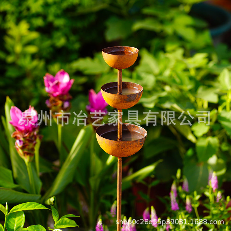 Rustic Rain Gauge and Collector with Ground Stake, Outdoor Garden Decor