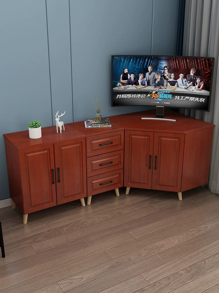 Multi-functional Corner TV Cabinet with Storage, Modern Living Room Side Cabinet, Arc-shaped Triangle Cabinet
