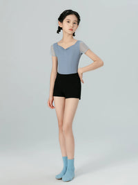 Girls' Mesh Splice Short Sleeve Ballet Leotard for Dance Practice