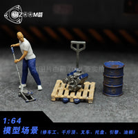 1:64 Scale Diorama Repair Shop Accessories with Figures and Engine Parts