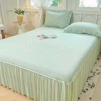 Summer Jacquard Ice Silk Cooling Mat Bed Skirt Set for Air-Conditioned Rooms