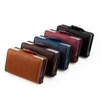 Men's RFID Blocking Dual Aluminum Box Wallet with Automatic Pop-up Card Holder and Buckle Closure