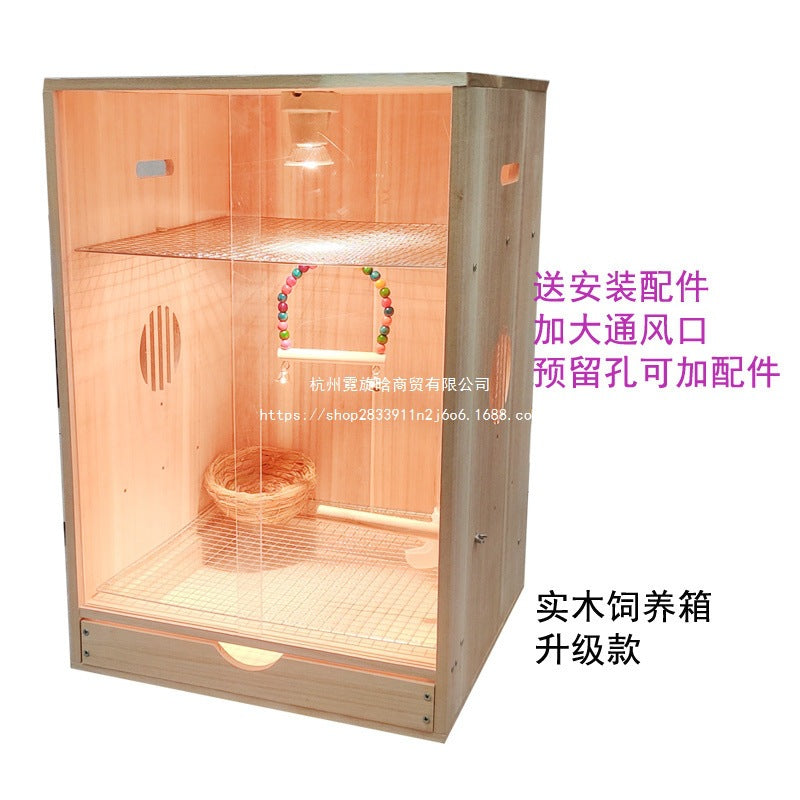 Solid Wood Bird Cage for Parrots Mynahs Cockatiels Budgies Sugar Gliders with Thermostatic Breeding Box