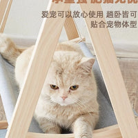 Double-Layer Triangle Cat Hammock Bed with Removable Washable Cushion, All-Season Wooden Hanging Pet Swing