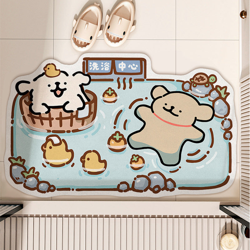 Diatomaceous Earth Bath Mat Cartoon Dog Rainbow Absorbent Non-Slip Bathroom Floor Mat