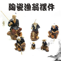 Ceramic Fishing Old Man Figurine for Aquarium and Landscape Decor
