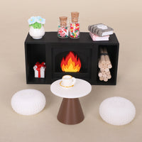 Dollhouse Miniature Christmas Fireplace Furniture Set with Ottoman Cushion