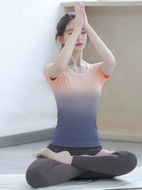 Gradient Short Sleeve Yoga Set for Women - Slimming Pilates, Running & Workout Quick-Dry Activewear