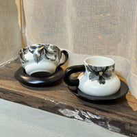 Vintage-Inspired Ceramic Coffee Mug with Saucer, Underglaze Color Milk Cup