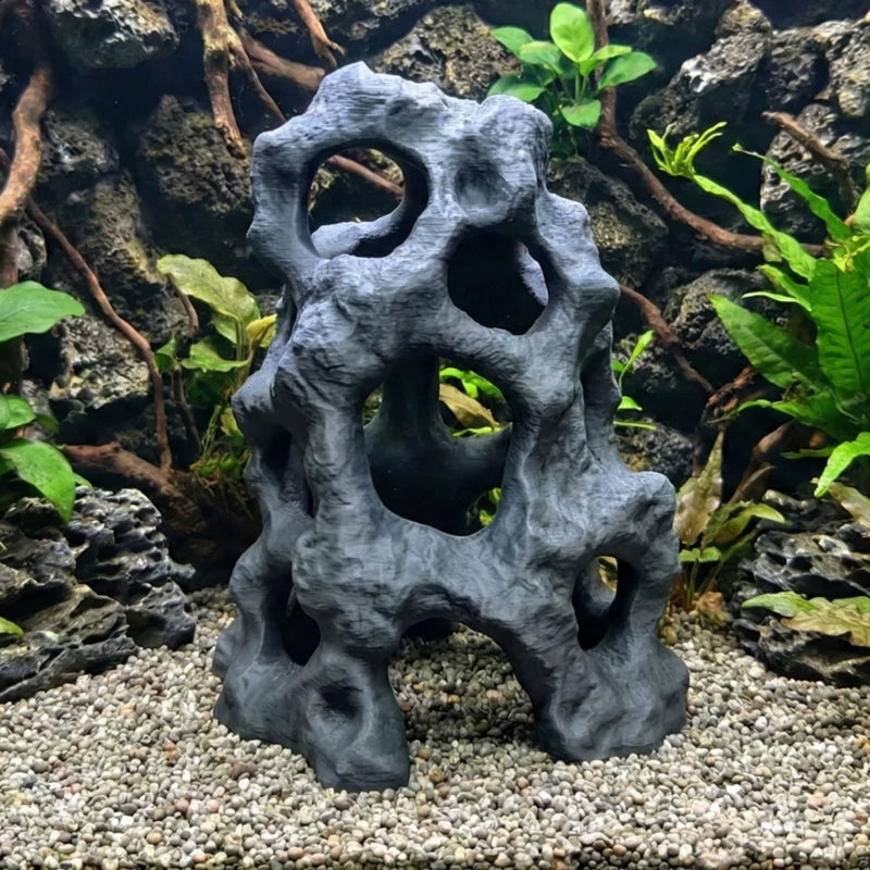 Weathered Rock Cave Aquarium Reptile Tank Decor Multi-Hole Hideout for Fish Tanks and Terrariums