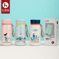 Cartoon Embossed Vacuum Insulated Water Bottle with Handle for Students and Commuters