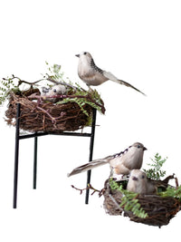 Artificial Woven Bird Nest with Faux Birds for Photography Props and Home Decor