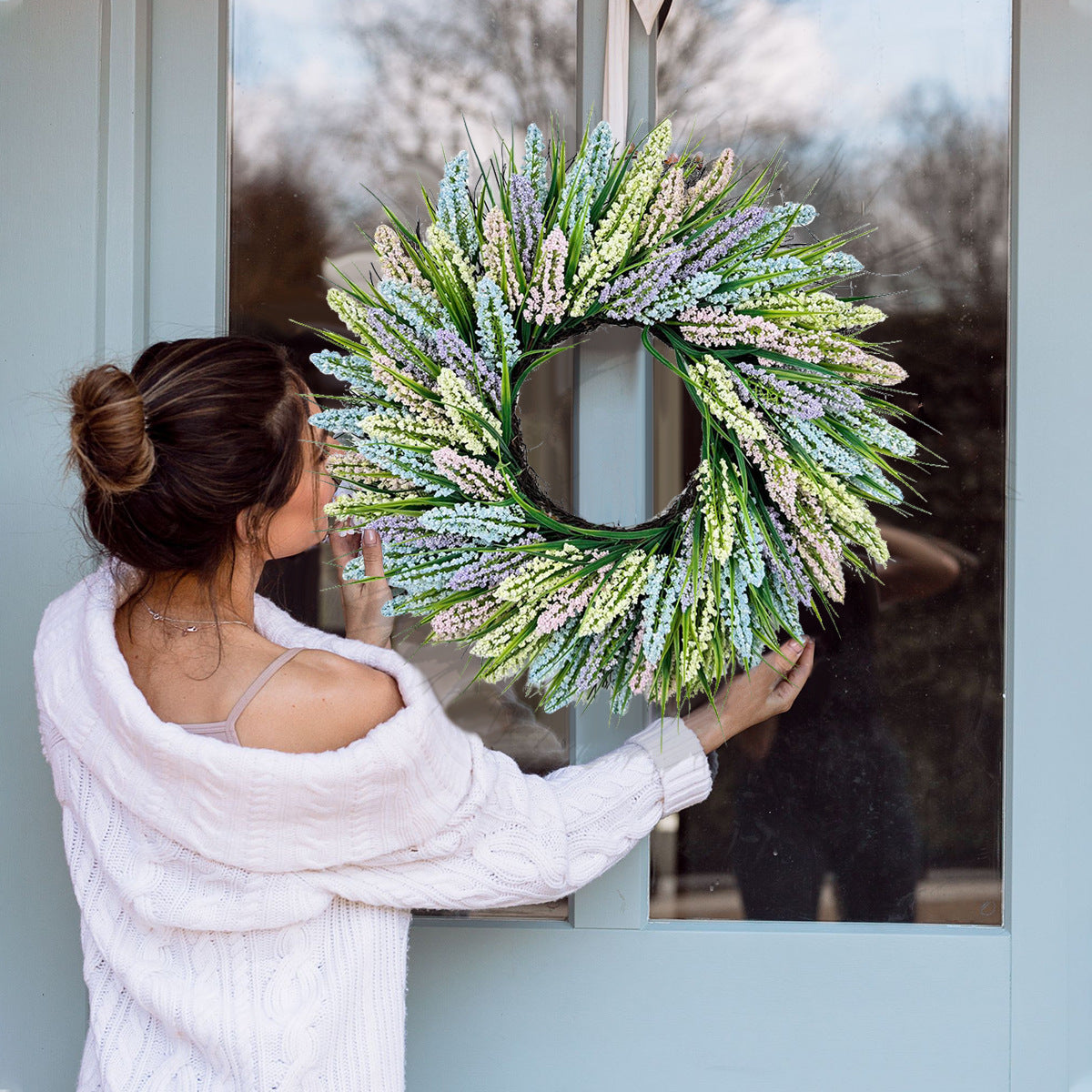 Artificial Lavender and Grass Wreath for Door and Home Decor