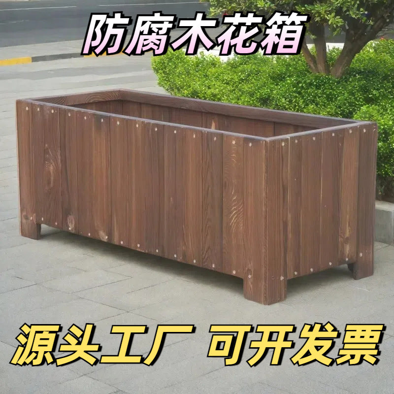 Outdoor Rectangular Wooden Planter Box for Garden Patio Balcony
