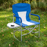 Portable Folding Director's Chair with Side Table, Armrest, and Cup Holder for Camping, Fishing, and Outdoor Activities