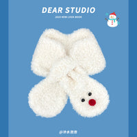 Japanese Style Plush Snowman Cross Scarf for Women, Winter Warm Neck Warmer