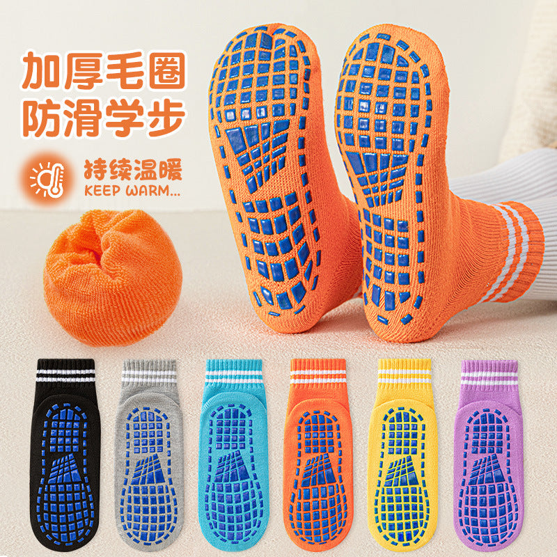 Fleece Lined Non-Slip Trampoline Socks for Adults & Kids - Warm Mid-Calf Indoor Floor Socks