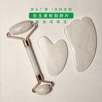 Natural White Jade Facial Roller and Gua Sha Set for Face and Eye Massage