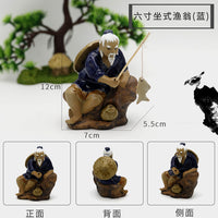 Ceramic Fishing Old Man Figurine for Aquarium and Landscape Decor