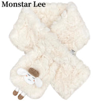 Monstar Lee Japanese Style Cartoon Lamb Plush Cross Scarf for Women, Winter Warm Neck Warmer