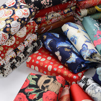 Japanese Style Pure Cotton Fabric for Kimono, Hanfu, and Doll Clothes with Gold Stamping