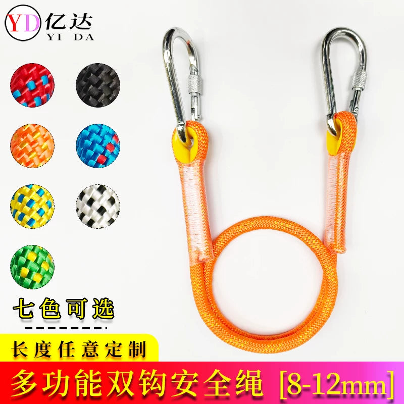 High-Altitude Safety Rope with Double Hooks for Climbing, Rescue, and Work Positioning