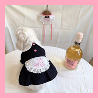 INS Style Korean Black Maid Dress Embroidered Apron Washed Cotton Pet Dog Clothes