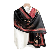Vintage Style Double-Sided Floral Print Scarf Shawl with Hand-Rolled Edges
