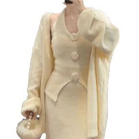 Women's 2025 Autumn/Winter Romantic Cardigan & Floral Vest Set