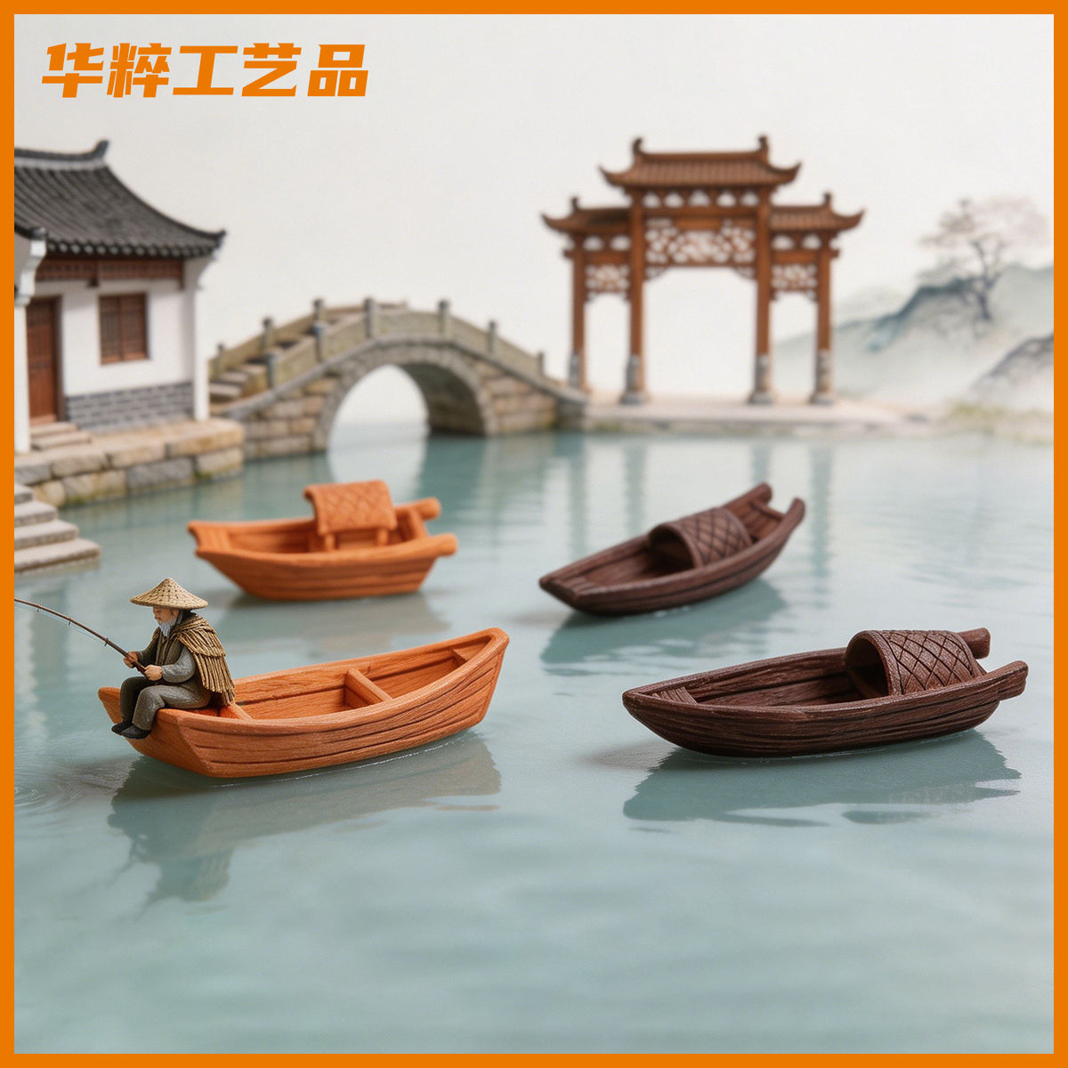 Miniature Chinese Style Boat Resin Ornaments for Micro Landscape Fish Tank Decor