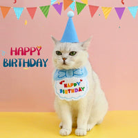 Pet Birthday Bib and Hat Set with Cake Decor for Cats and Dogs