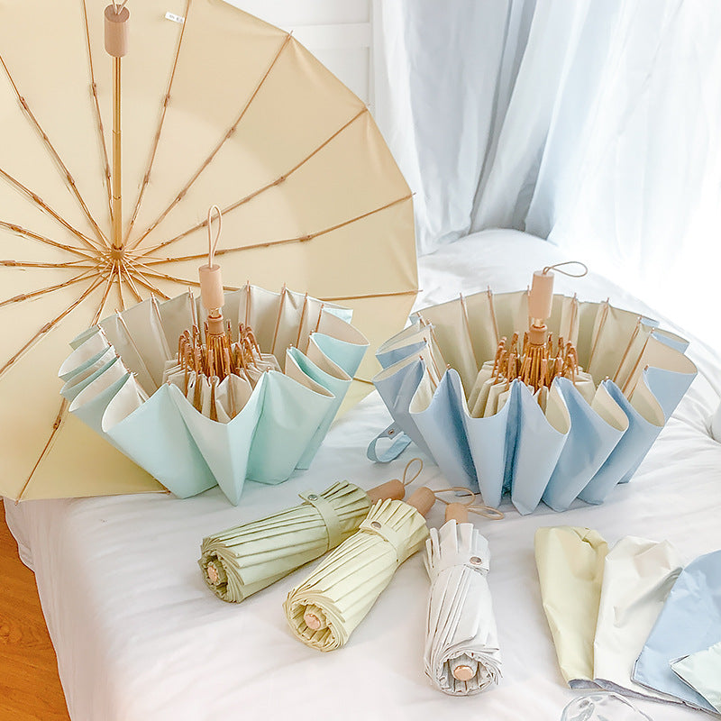 High-End 16-Rib UV Protection Folding Umbrella for Sun and Rain