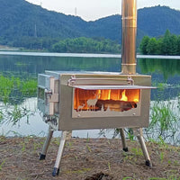 Portable Outdoor Tent Wood Stove with Large Viewing Window for Camping Heating