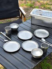 LTHW Portable 304 Stainless Steel Camping Picnic Tableware Set with Bowls, Plates, Cups, Chopsticks, and Spoons