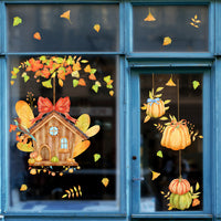 Thanksgiving Pumpkin Cottage Vine Window Clings Static Glass Decals Home Decor Wall Stickers